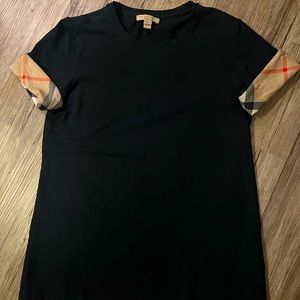 Womens Burberry T-Shirt Navy Blue Sz Medium Authentic Checked Plaid Sleeve Cuff